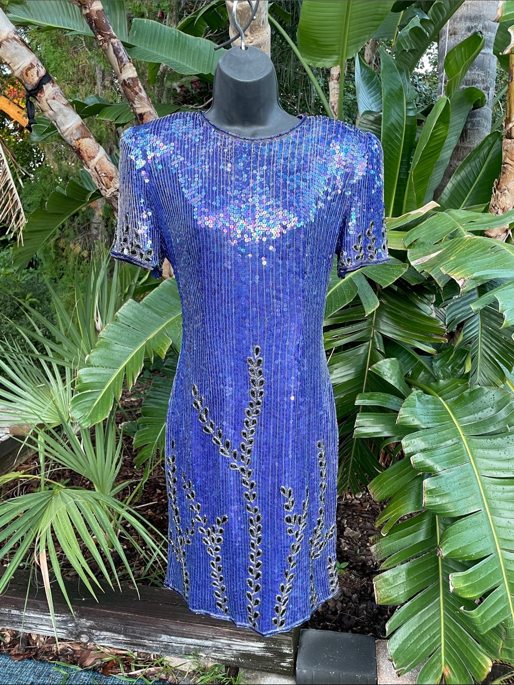 Purple vintage 80s silk and sequin and bead Fabulocity with power shoulders
